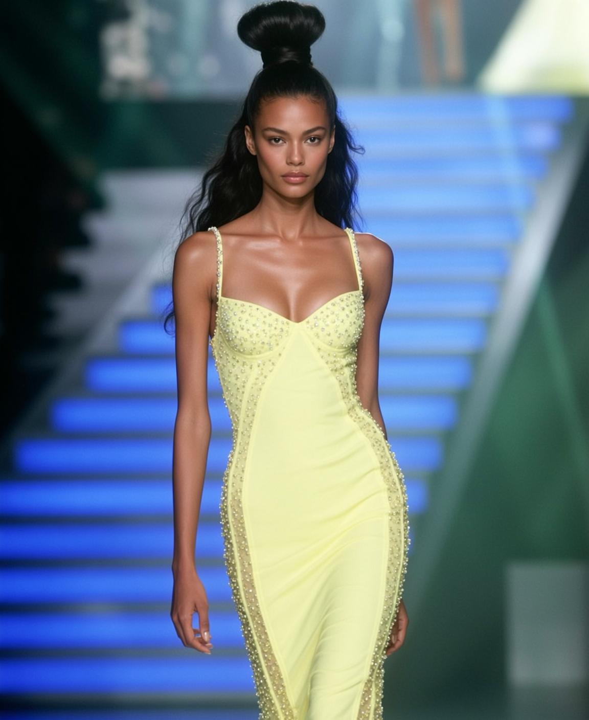 Yellow Beaded Gown Runway Walk reference photo