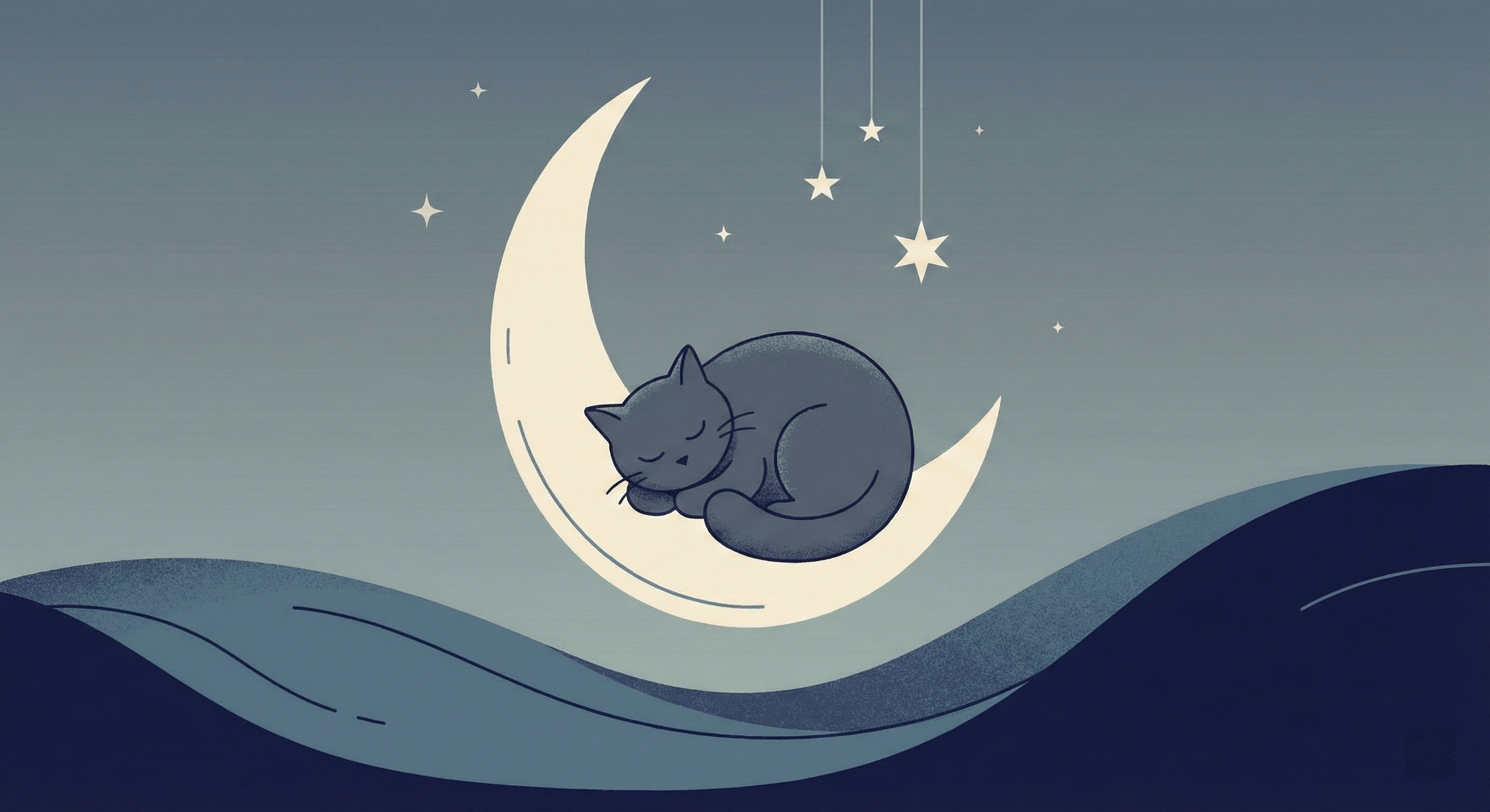 Stylized Cat Moon Stars Illustration