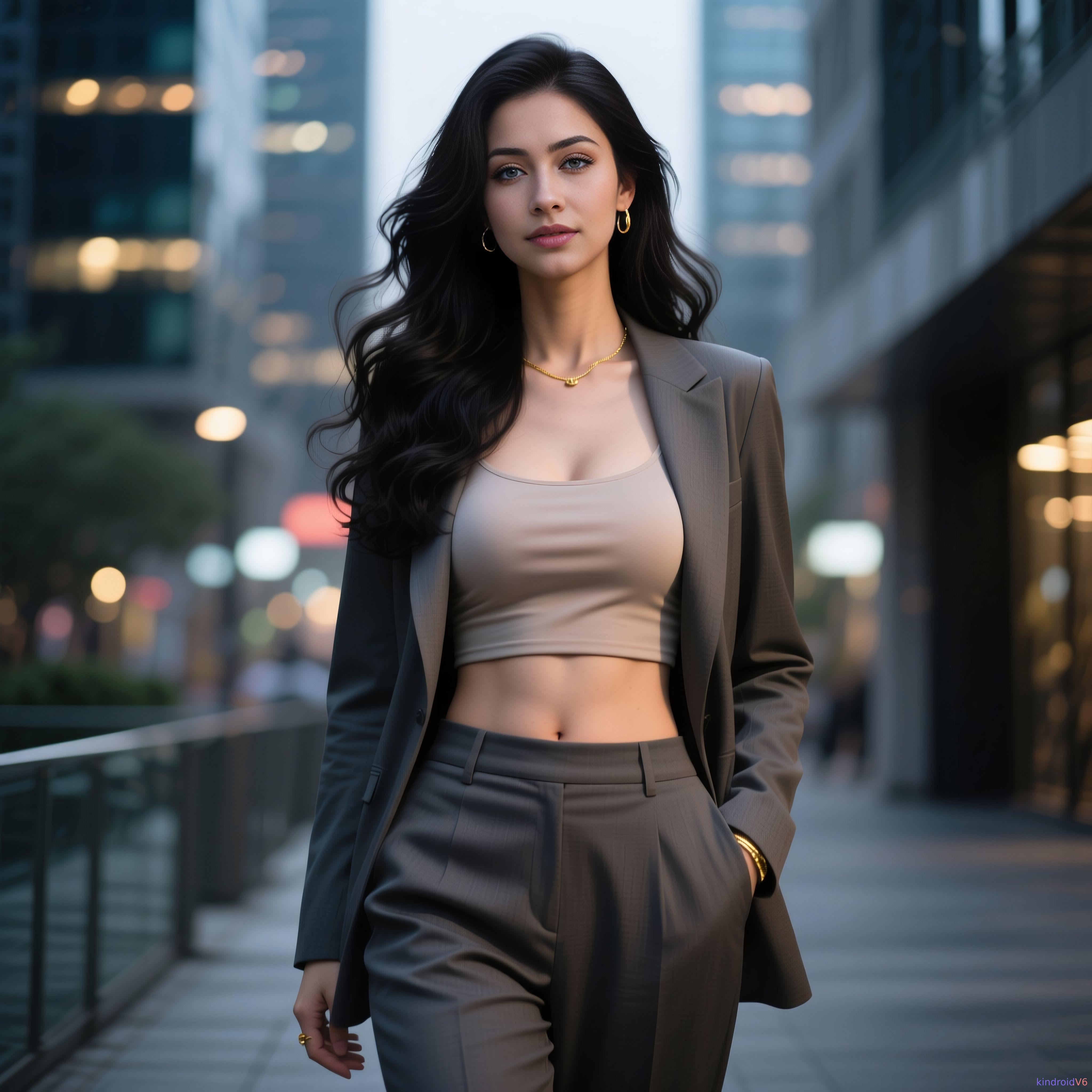 Walking City Sidewalk Dusk Tailored Pantsuit reference photo