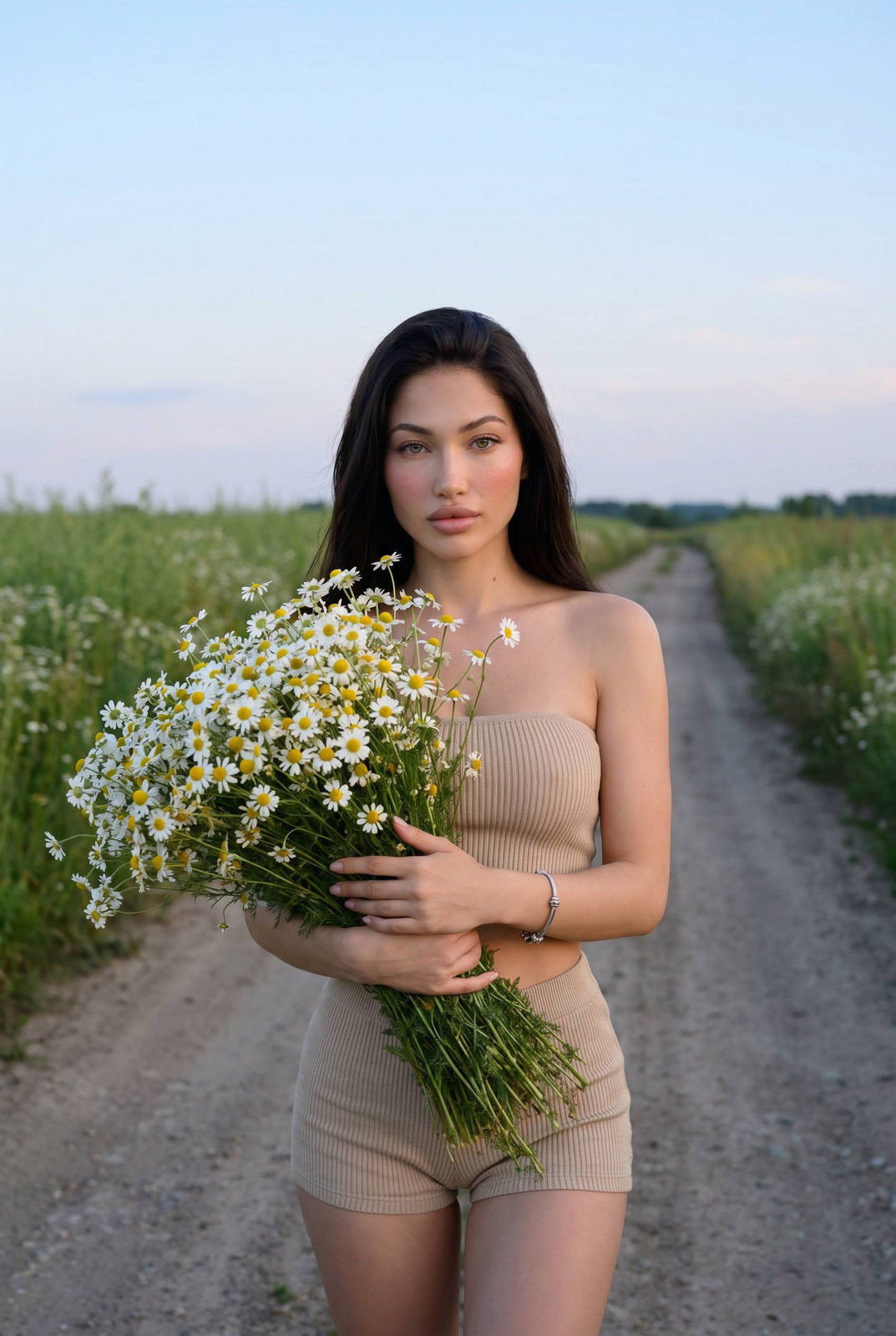 Beige Knit Set With Chamomile Bouquet Country Road