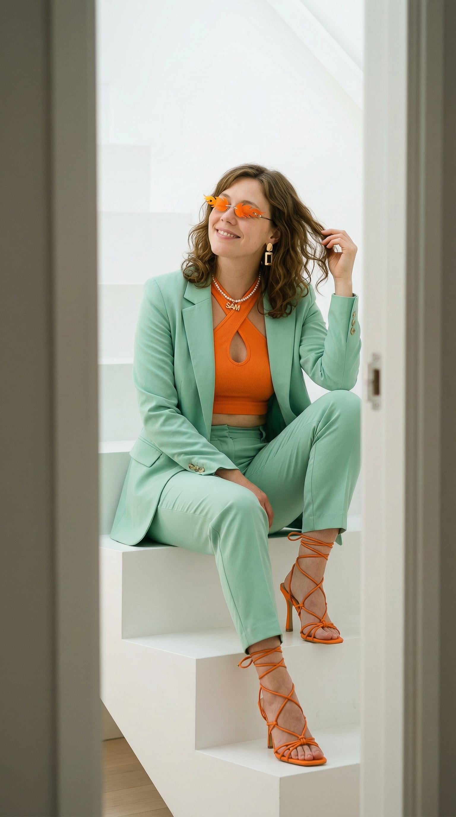 Mint Blazer White Stairs Minimalist Home Doorway