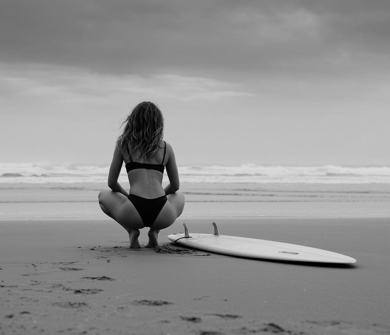 Black And White Medium Shot Photograph Captures Woman From Behind reference photo
