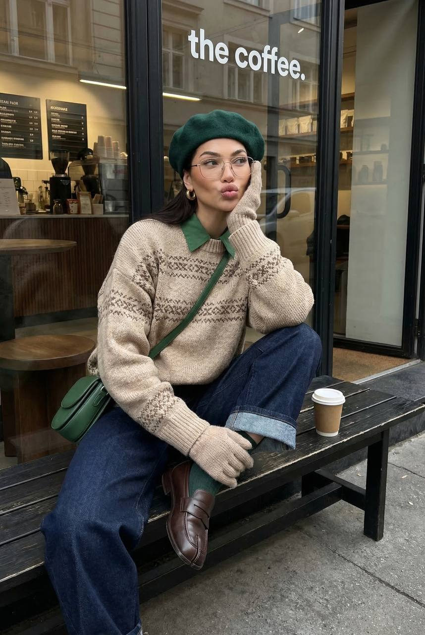 Woman Coffee Shop Bench Portrait Realistic