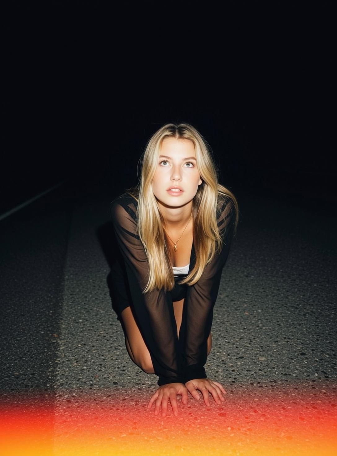 Explore Kneeling Asphalt Facing Forward Her Head reference photo