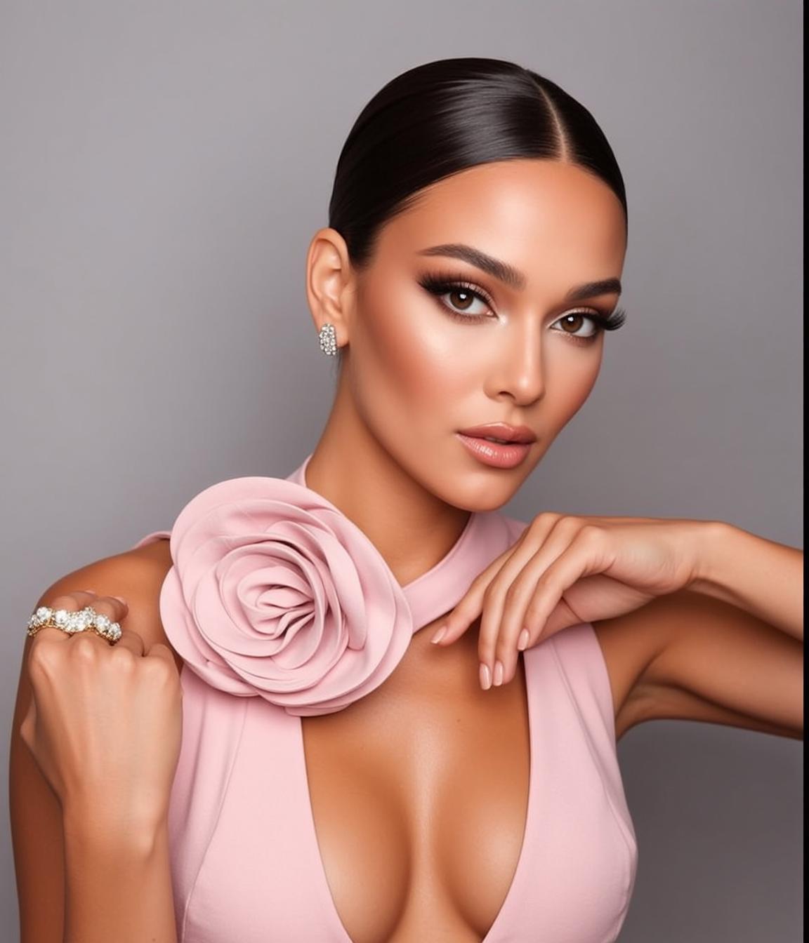 Pink Rose Dress Studio Portrait reference photo
