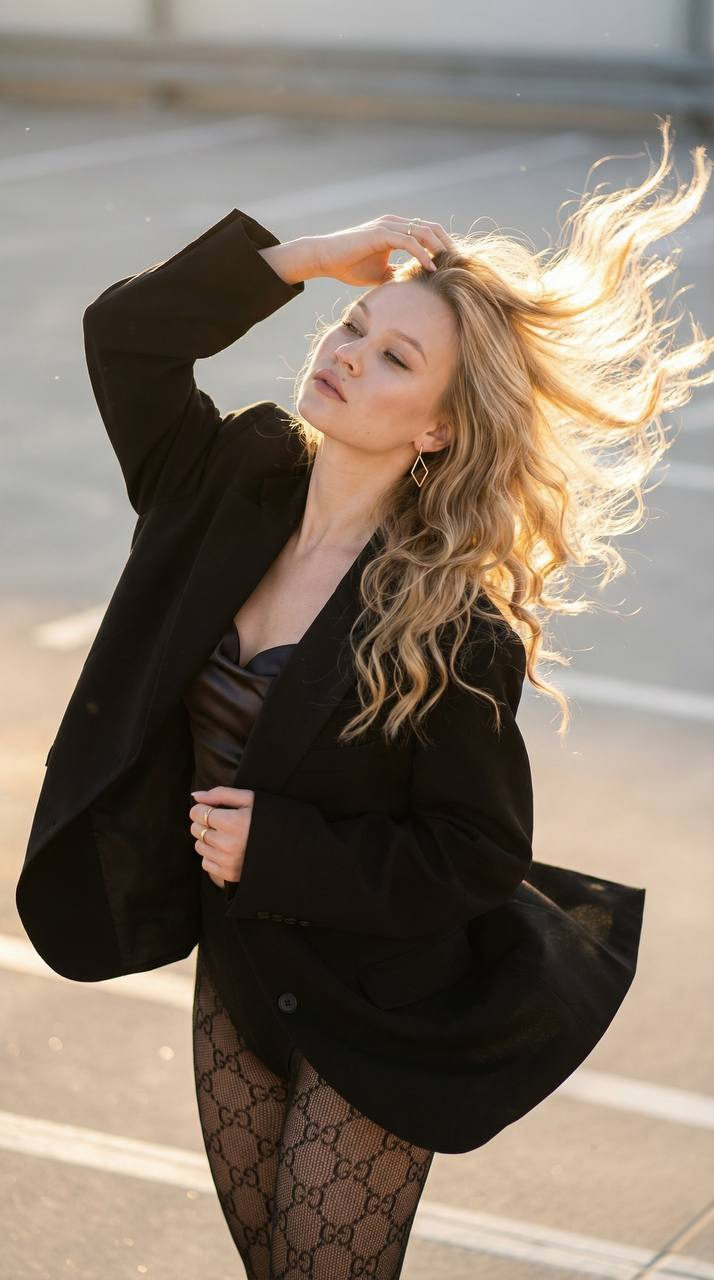 Parking Lot Wind Blowing Hair Blazer
