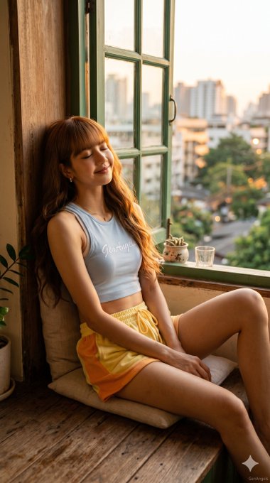 Golden Hour Window Pose Yellow Shorts Tank Top