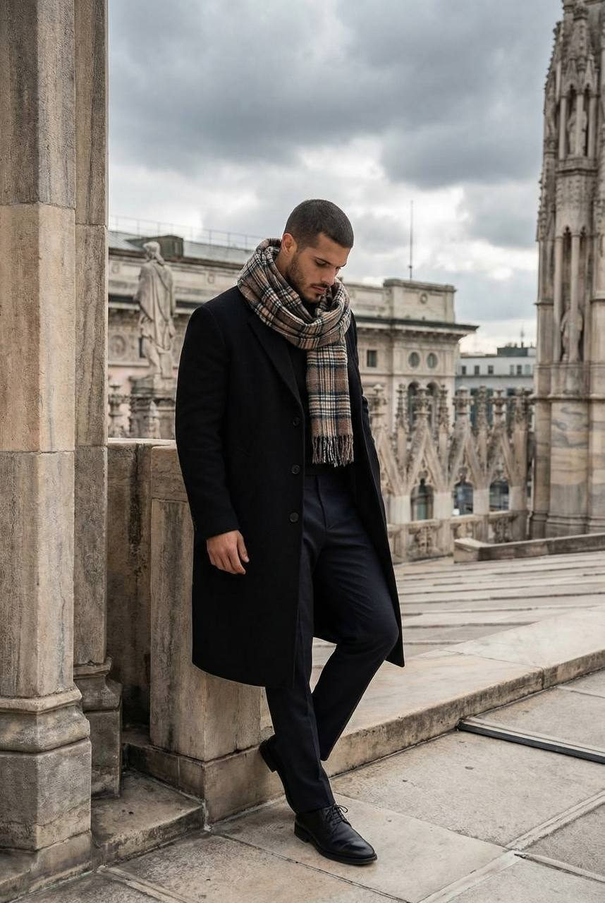 European Rooftop Fashion Portrait Moody Sky