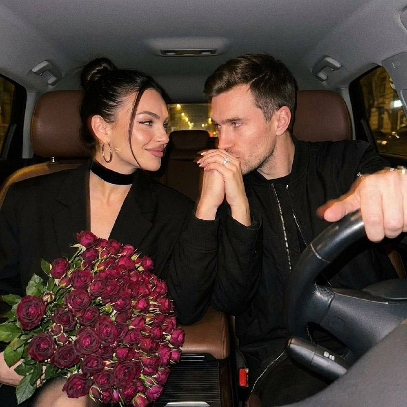 Realistic Car Interior Evening Couple Intimate