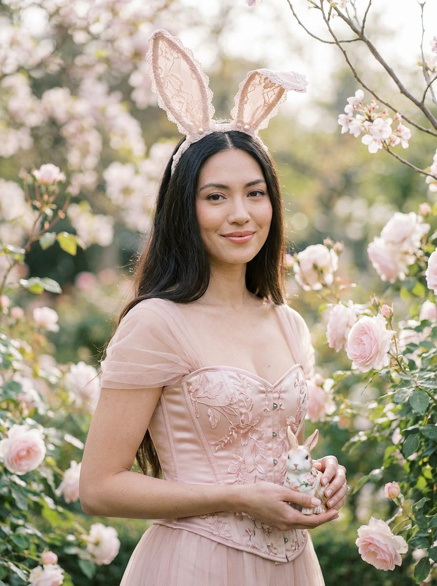 Spring Editorial Blush Corset Lace Skirt Rabbit Ears