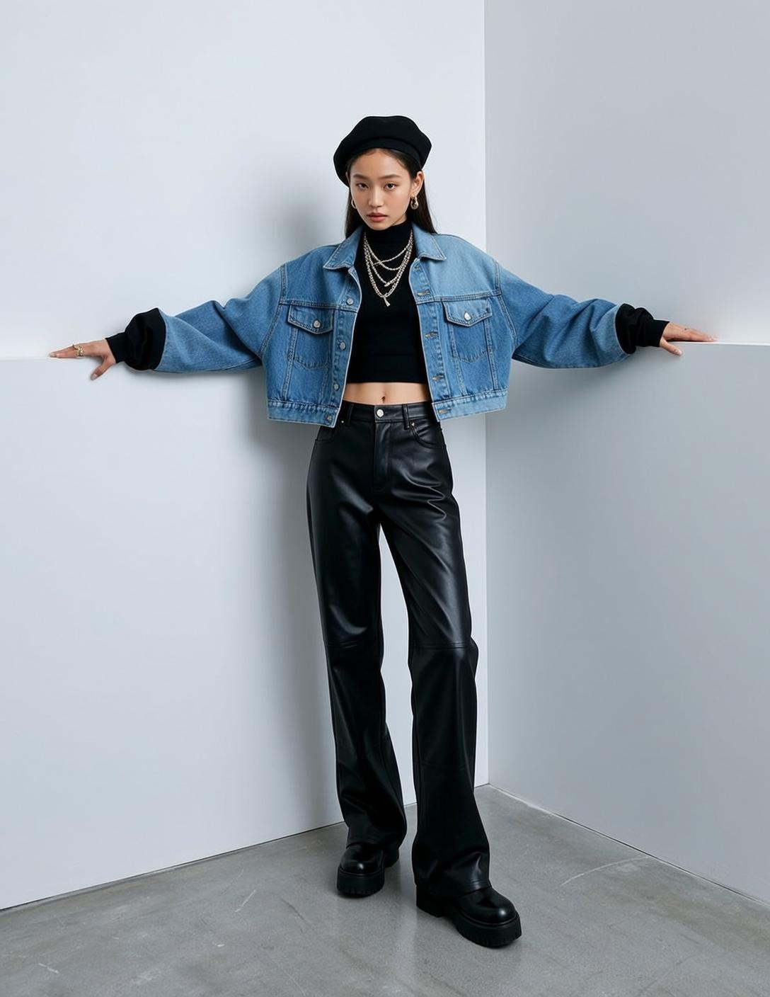 Black Crop Top Studio Leaning reference photo