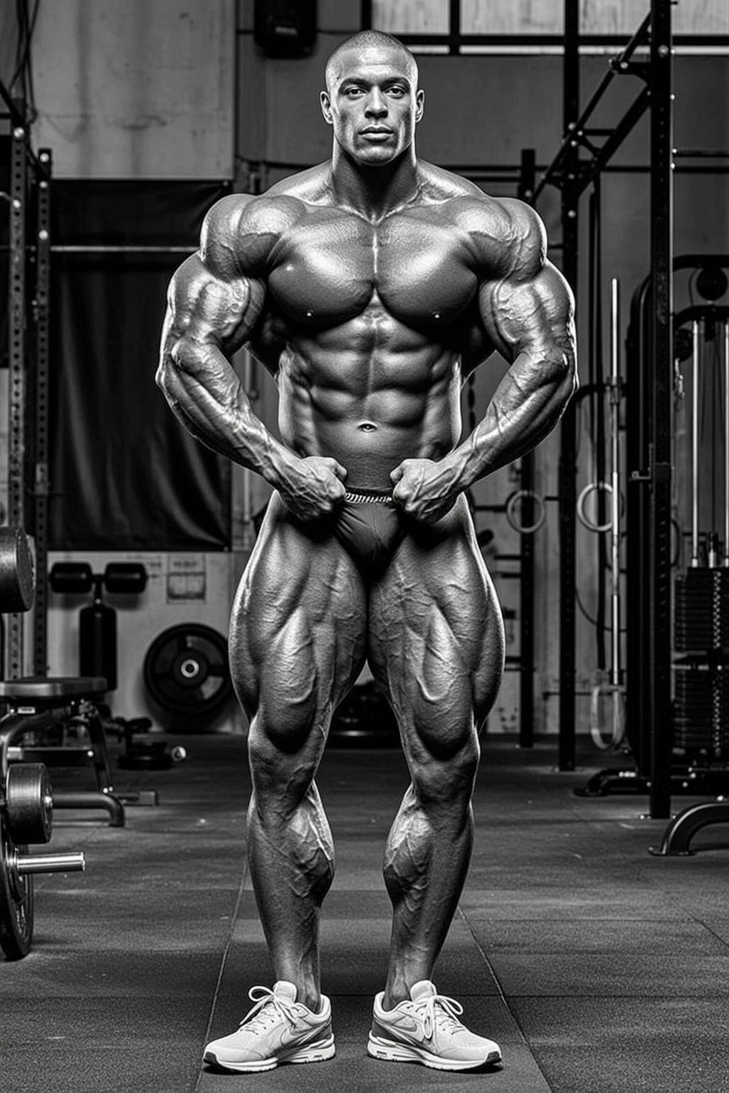 Very Muscular Bodybuilder Shaved Tan Briefs Standing reference photo