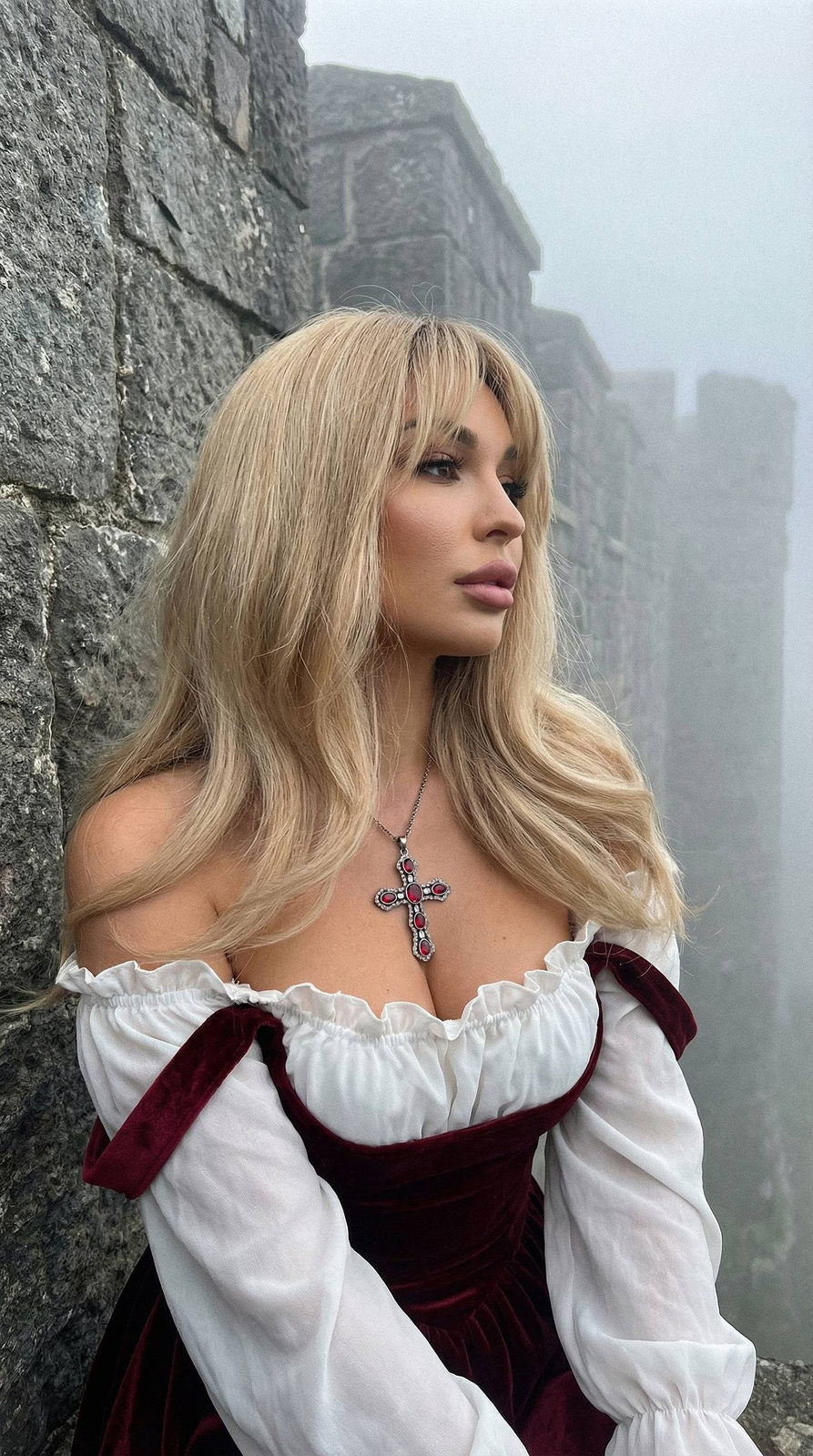 Girl Castle Fog White Velvet Dress Silver Cross