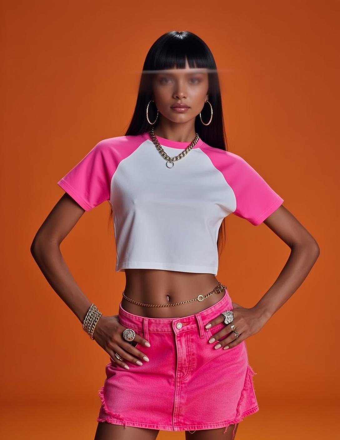 Pink Skirt Orange Studio Pose reference photo