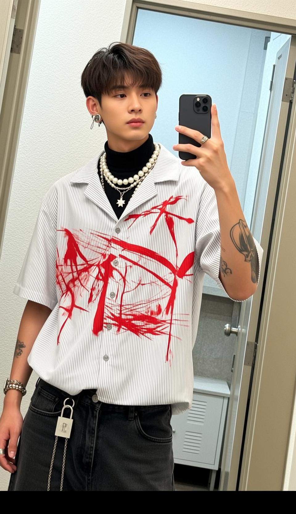 Striped Shirt Mirror Selfie reference photo