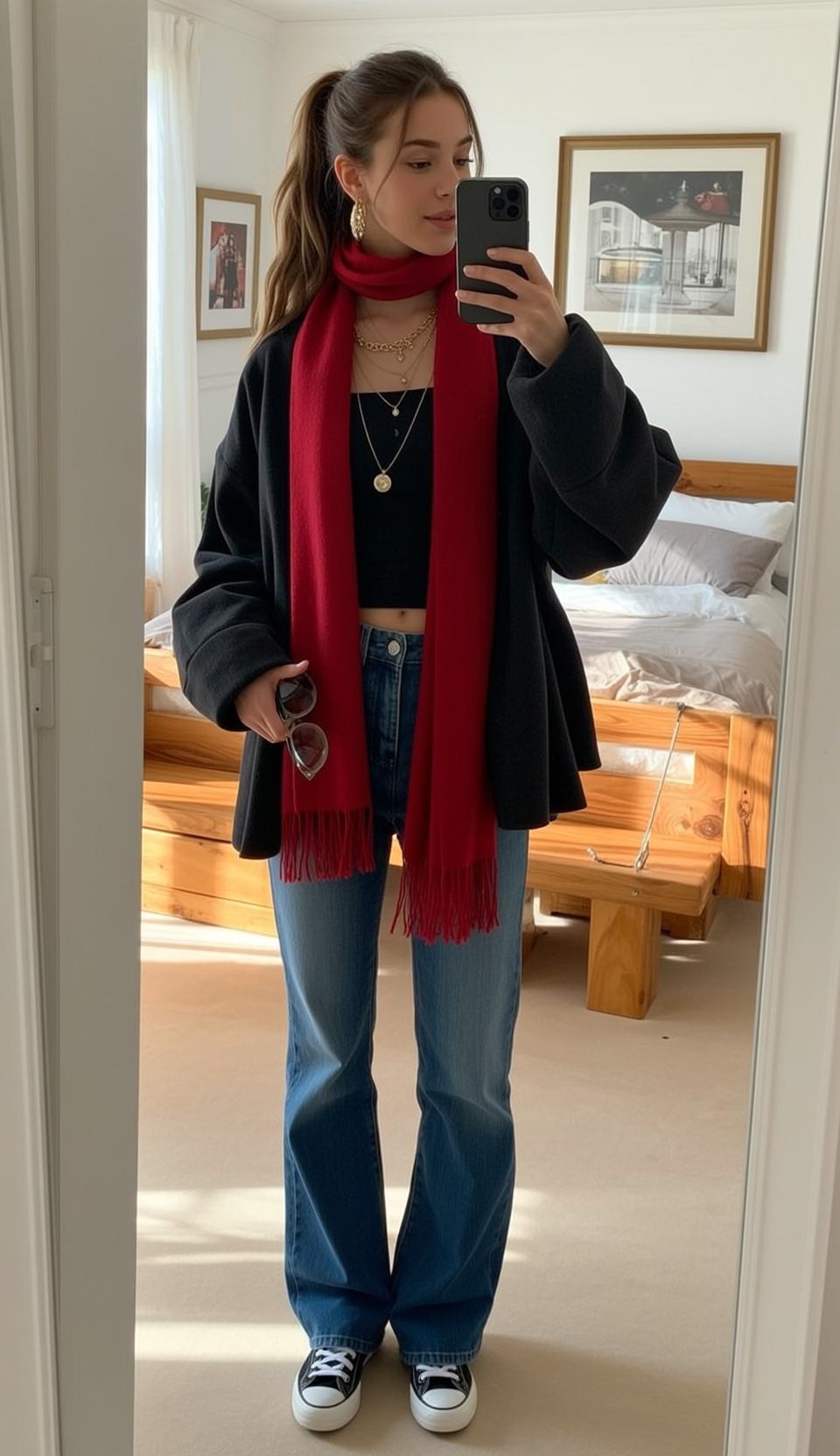 Autumn Young Stands Facing Mirror Holding Her reference photo