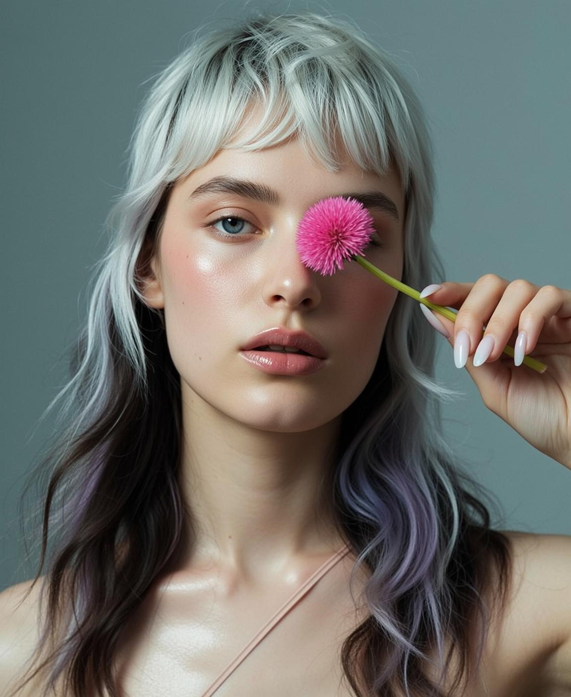 Platinum Blonde With Flower Beauty Shot reference photo