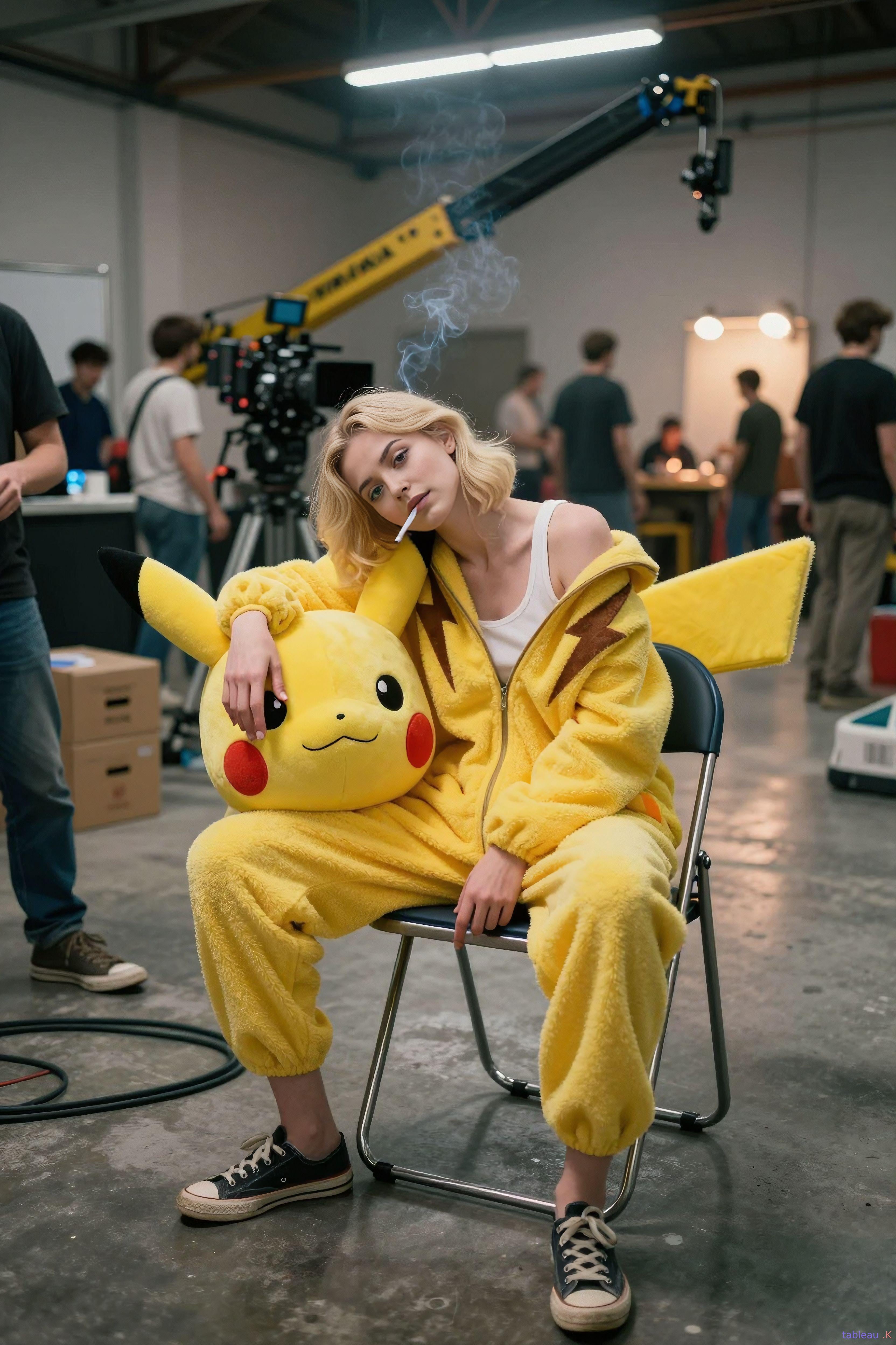 Pikachu Costume On Film Set Exhausted reference photo