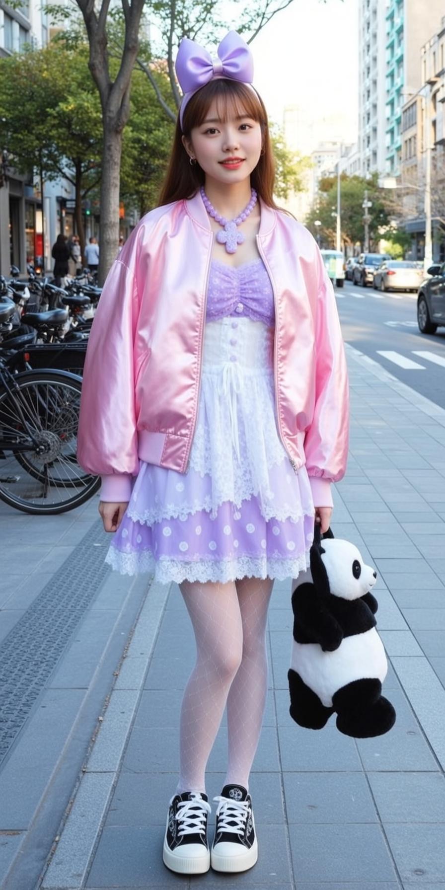 Purple Dress Panda Bag Selfie reference photo