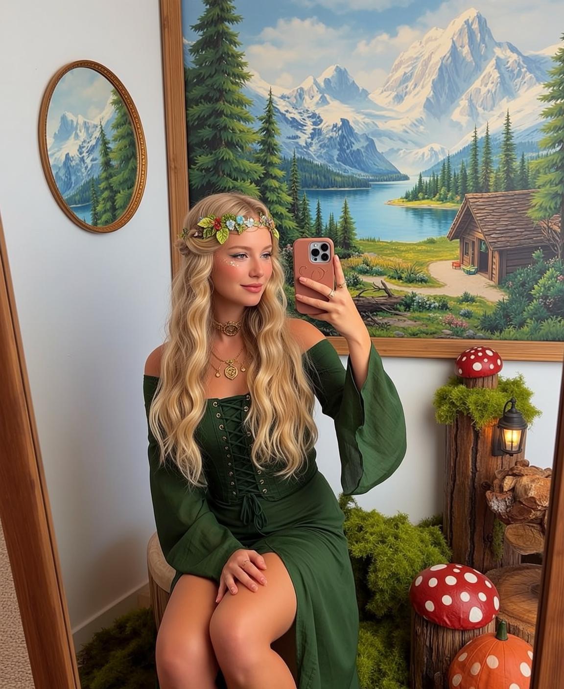 Green Corset Mirror Selfie reference photo