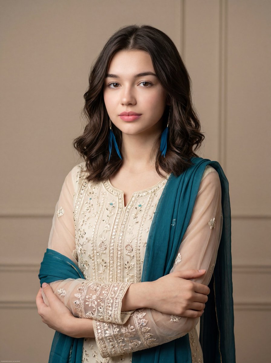 Elegant Woman Embroidered Dress Teal Dupatta Studio
