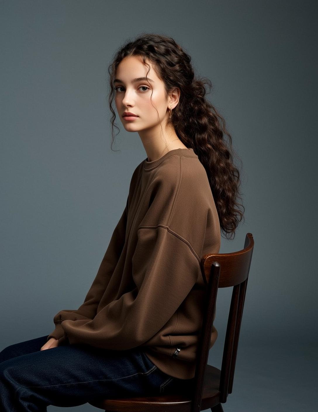 Explore Seated Dark Wooden Chair Turned Three-quarters reference photo