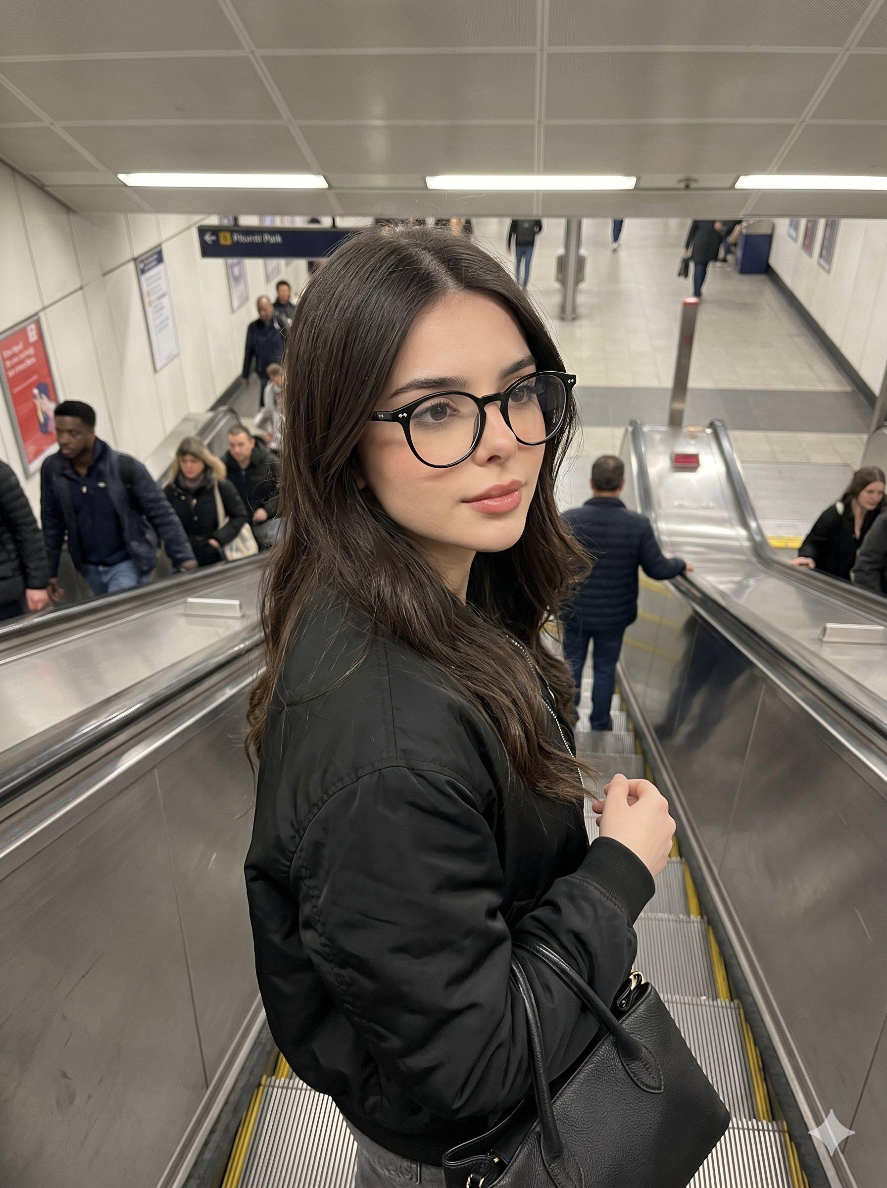 Subway Escalator Candid Motion Nylon Bomber Jacket