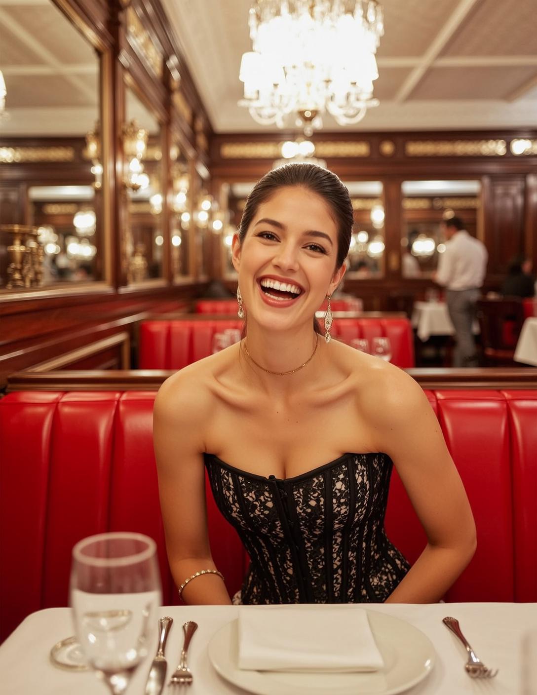 Explore Seated Table Restaurant Facing Wide Joyful reference photo