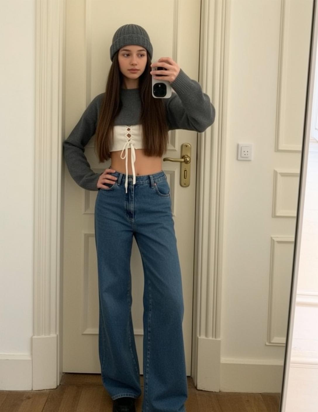 Acubi Young Stands Facing Mirror Taking Selfie reference photo
