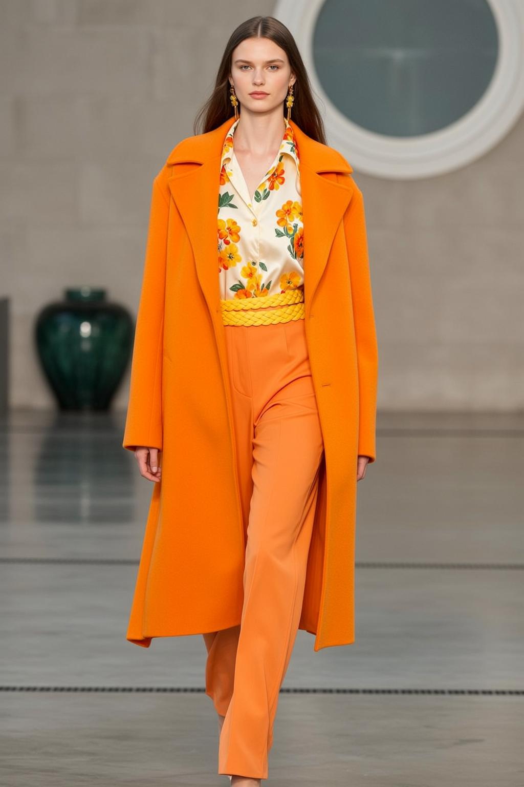 Orange Silk Floral Blouse Fashion Show Runway reference photo