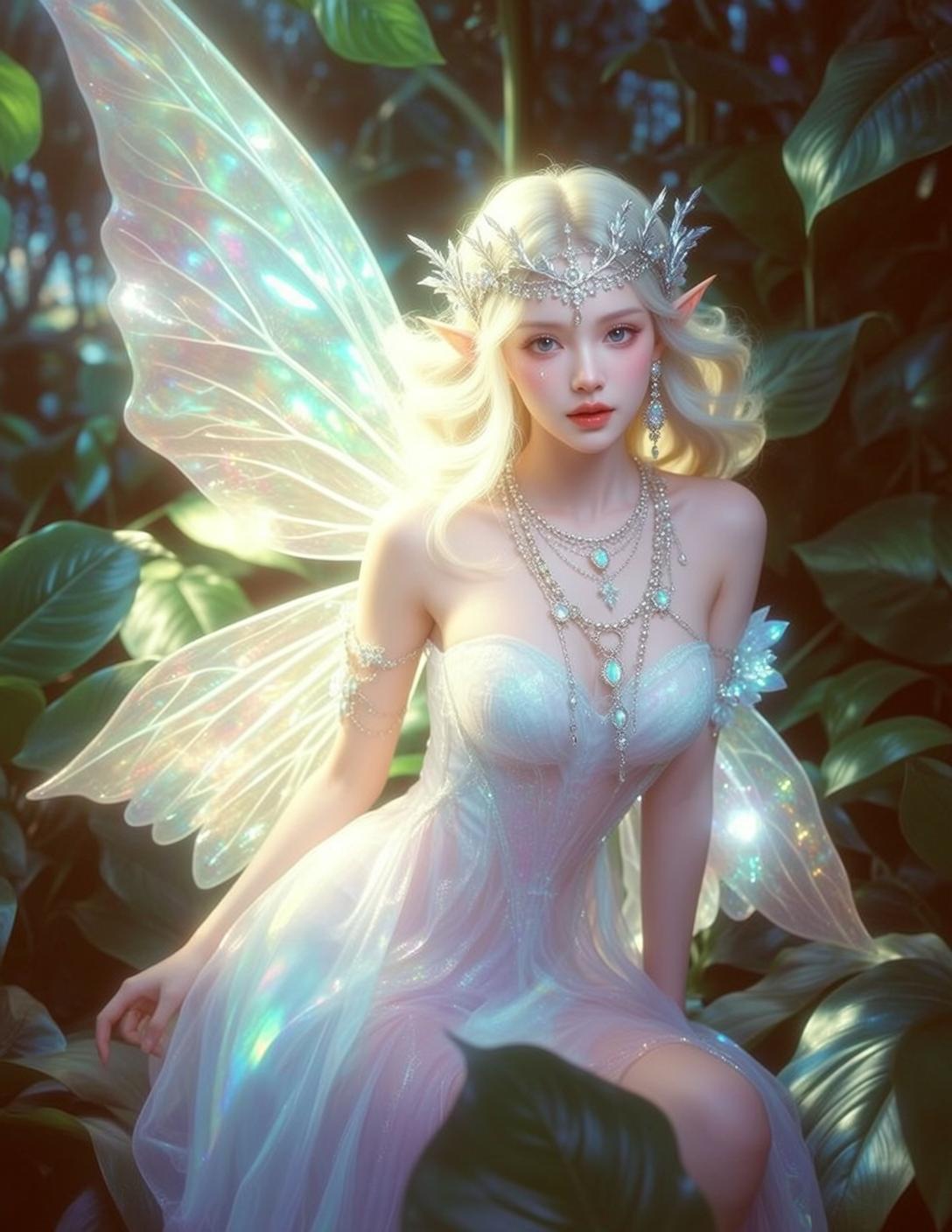 Fairycore Young Wavy Blonde Pale Strapless Corset reference photo