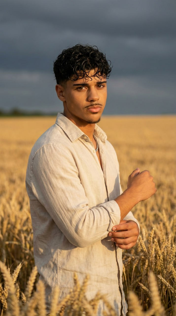 Realistic Portrait Wheat Field Storm Sky