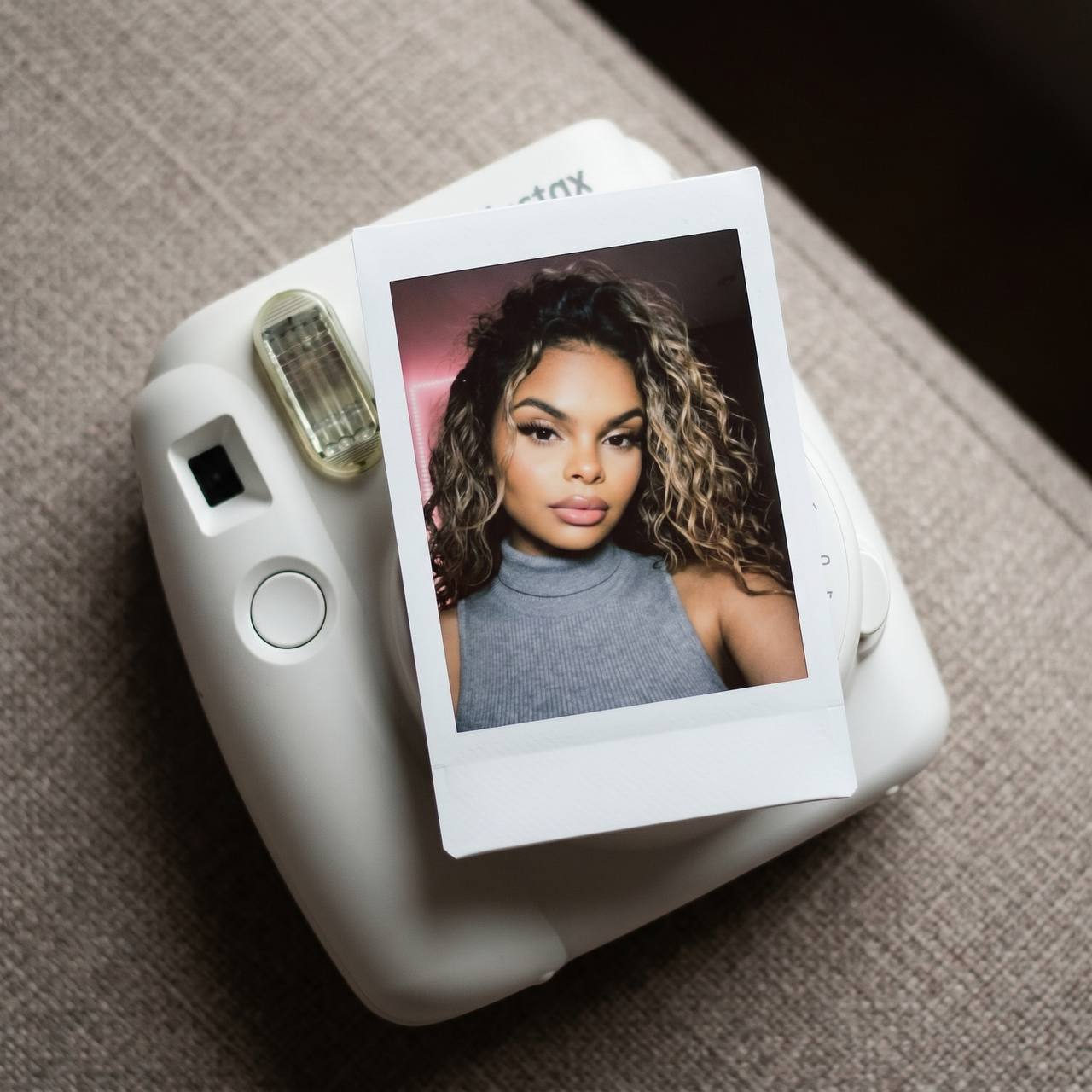 Polaroid Shot On Textured Fabric Soft Flash