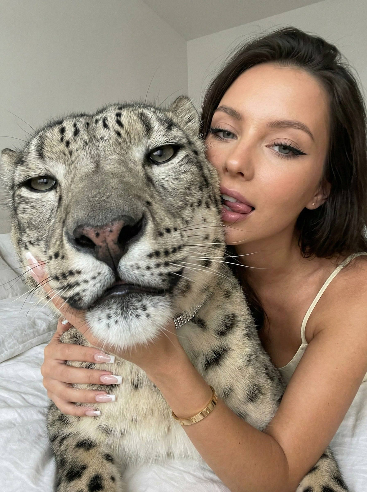 Leopard Girl Intimate Bedroom Photorealistic Close Up