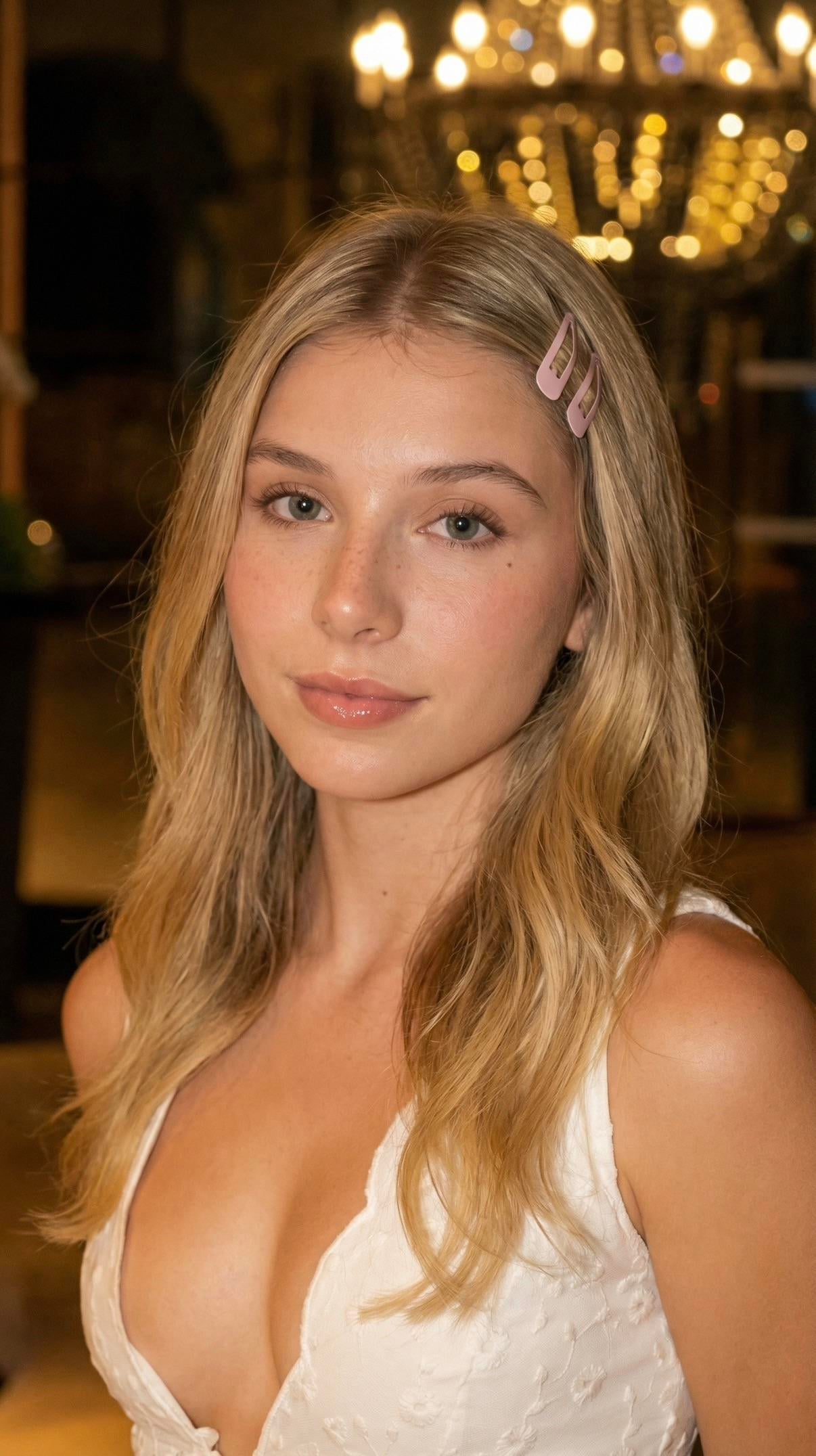 Woman Pink Barrettes Warm Lights
