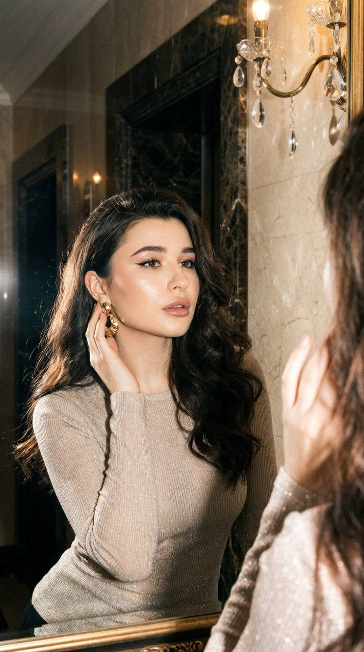 Realistic Woman Elegant Interior Mirror Reflection