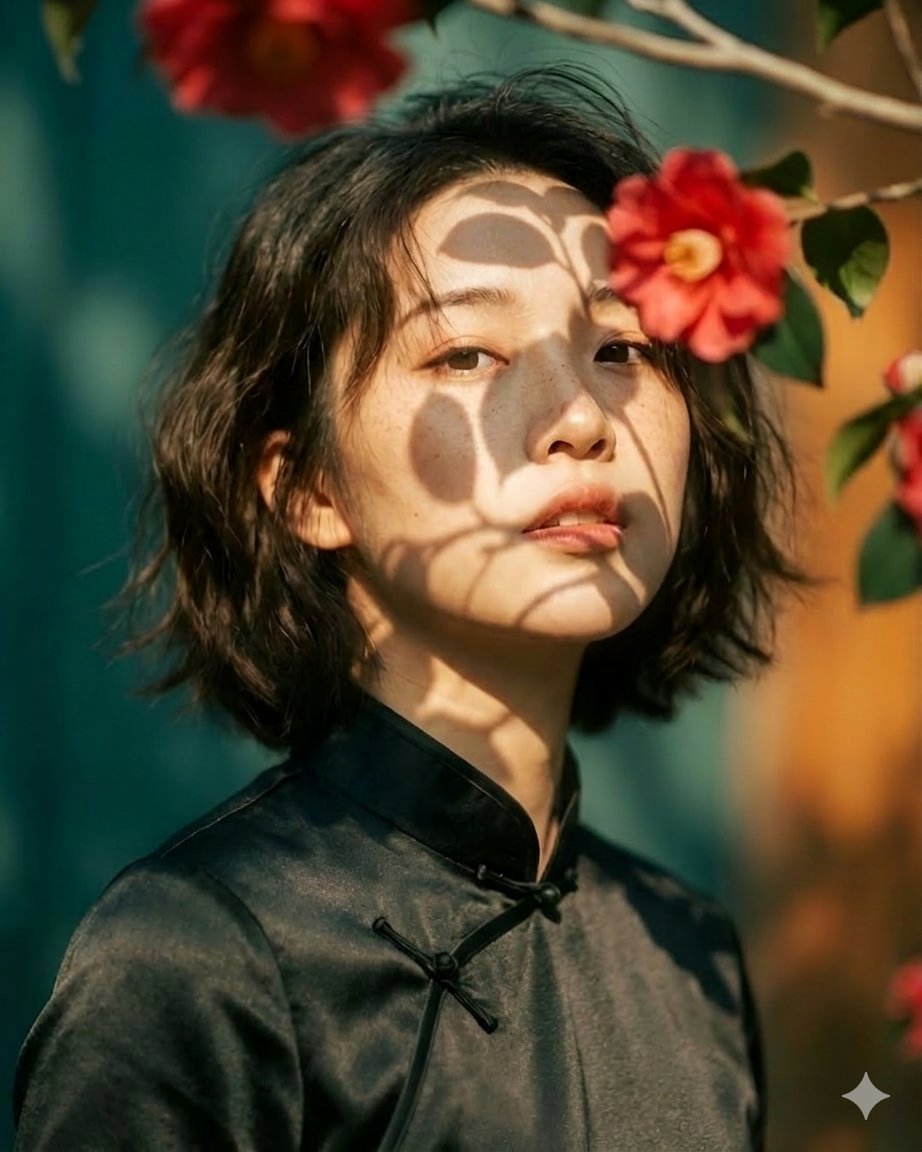 Artistic portrait of an elegant Asian woman wearing a bla...