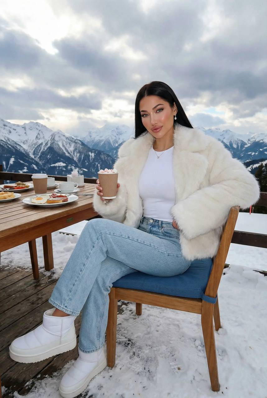 Snowy Mountain Terrace Breakfast Lifestyle Editorial