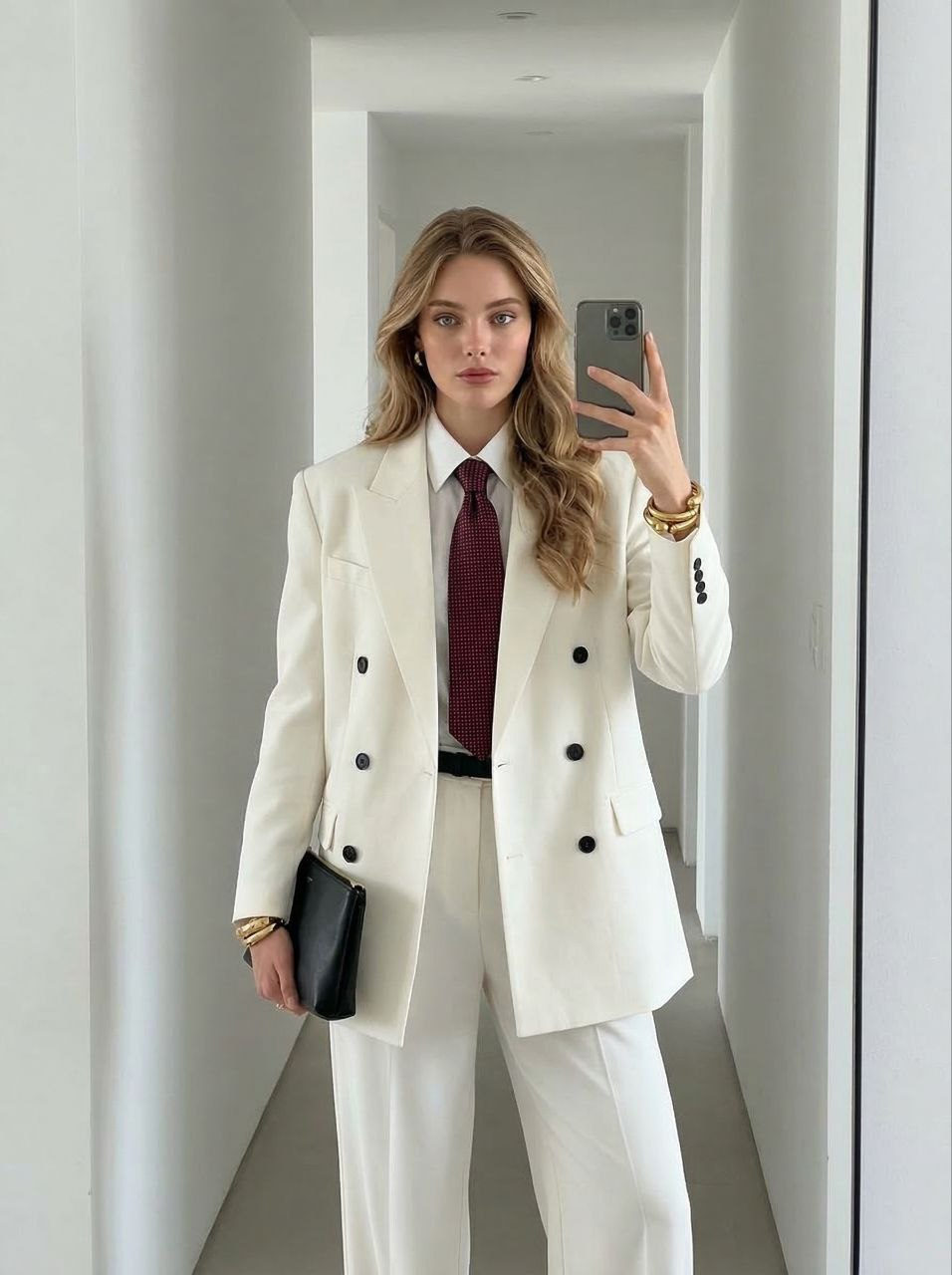 Realistic White Interior Fashion Mirror Selfie