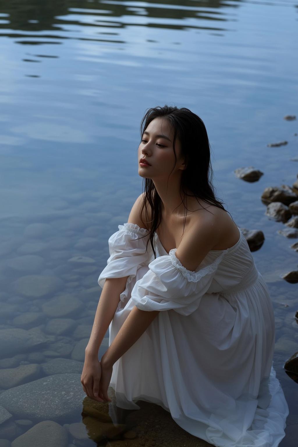 Vacation Young Long Dark Wet Fair Off-the-shoulder reference photo