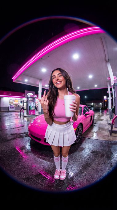 Pink Crop Top White Skirt Knee Socks Sneakers