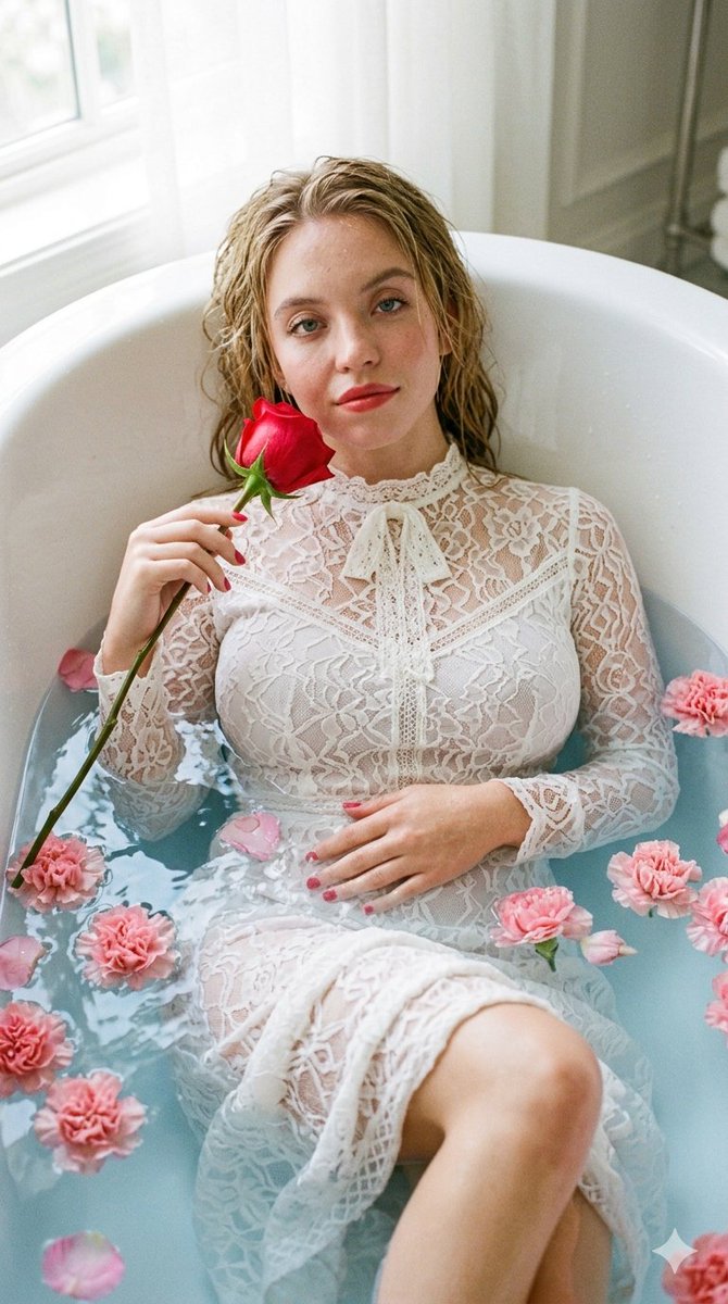 Alexandra Daddario Serene White Bathtub Lace Dress