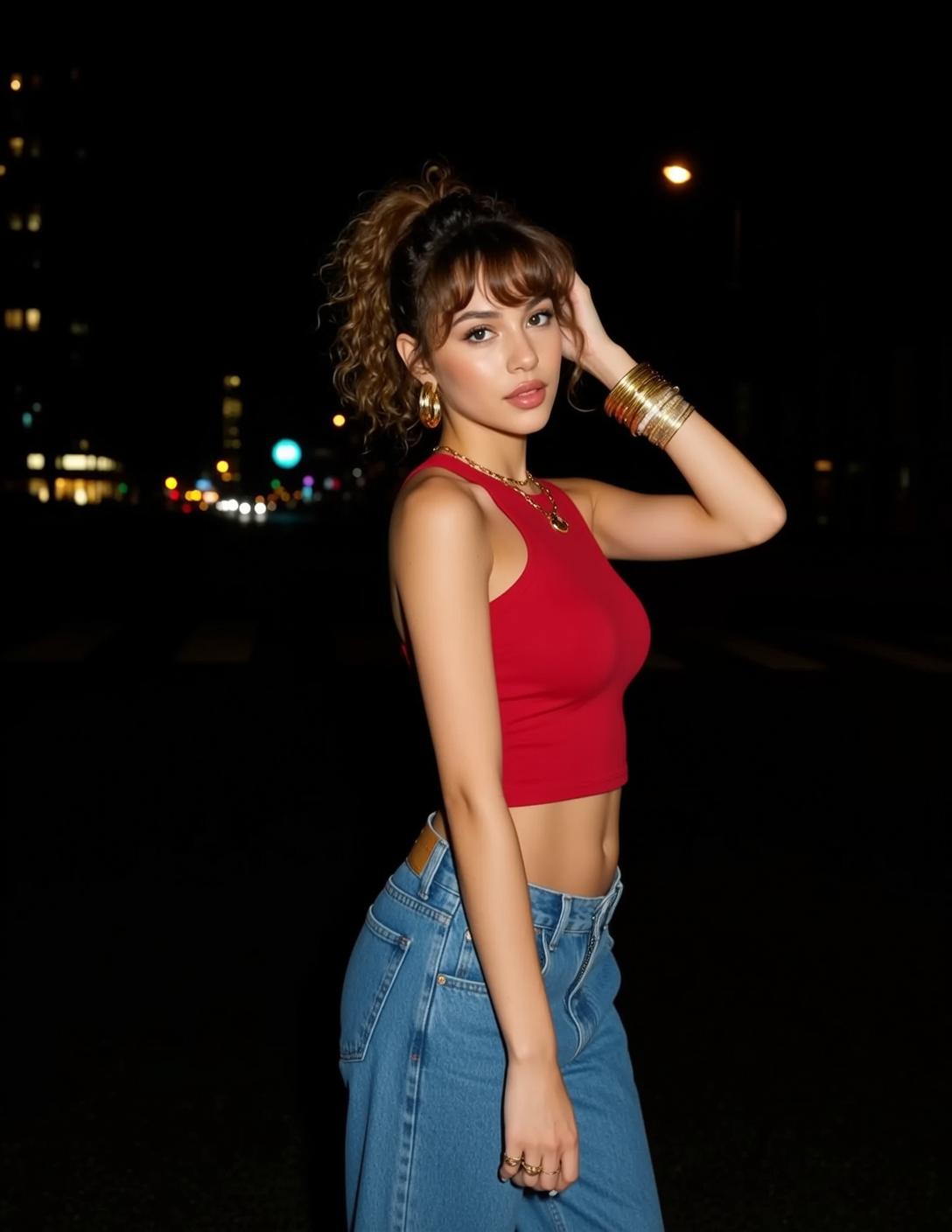 Red Crop Top Jeans reference photo