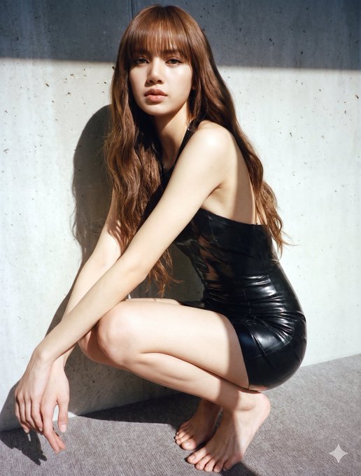 Latex Dress Crouching Concrete Wall Low Angle