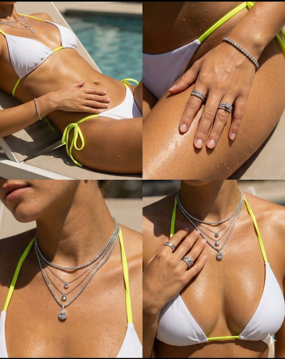 Luxury Diamond Jewelry White Bikini Poolside Glow