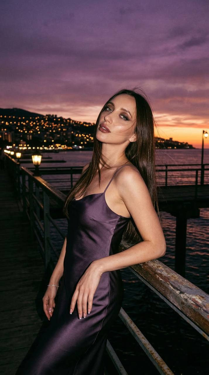 Girl Silk Dress Pier Night City Flash