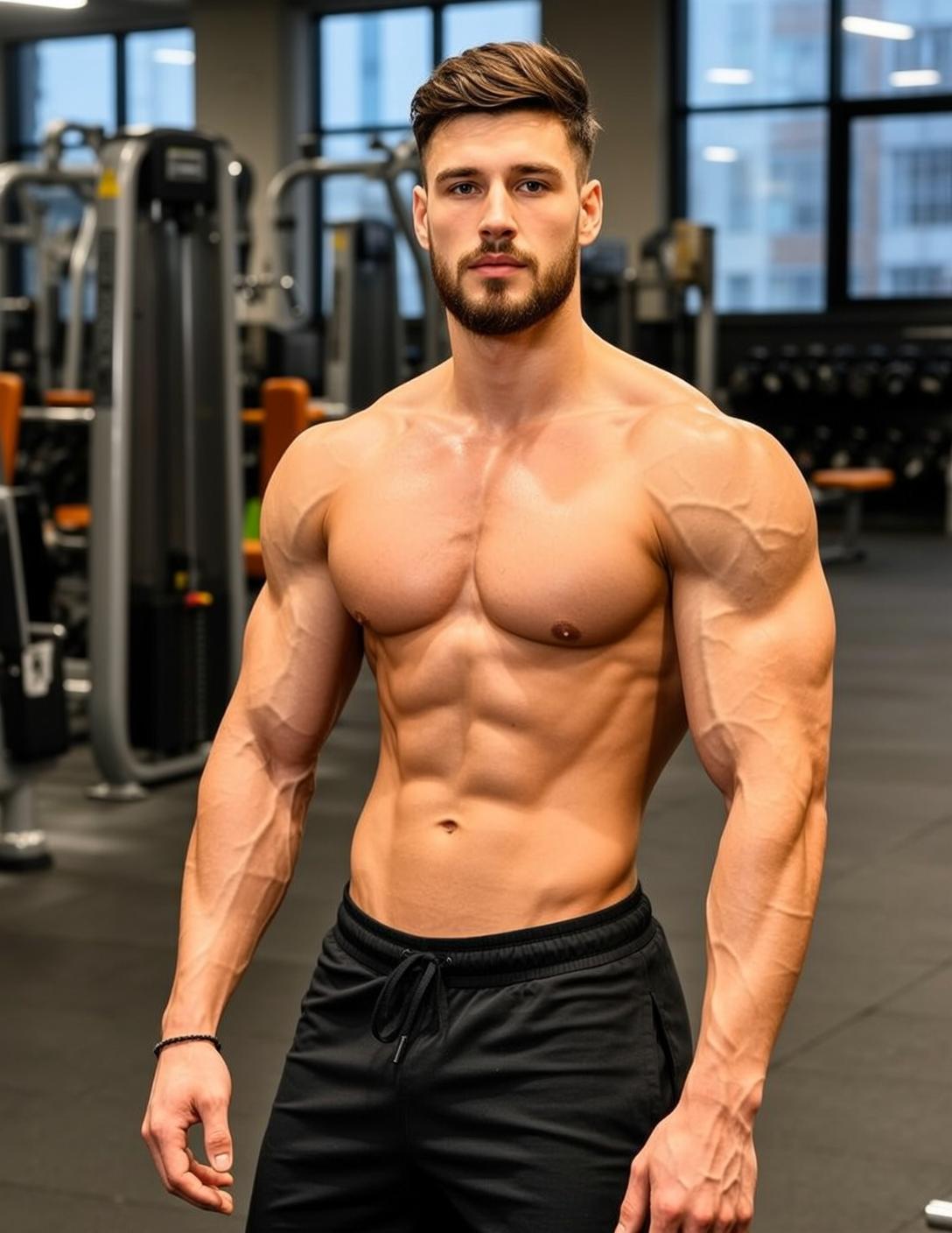 Muscular Short Dark Brown Styled Fair Tanned reference photo