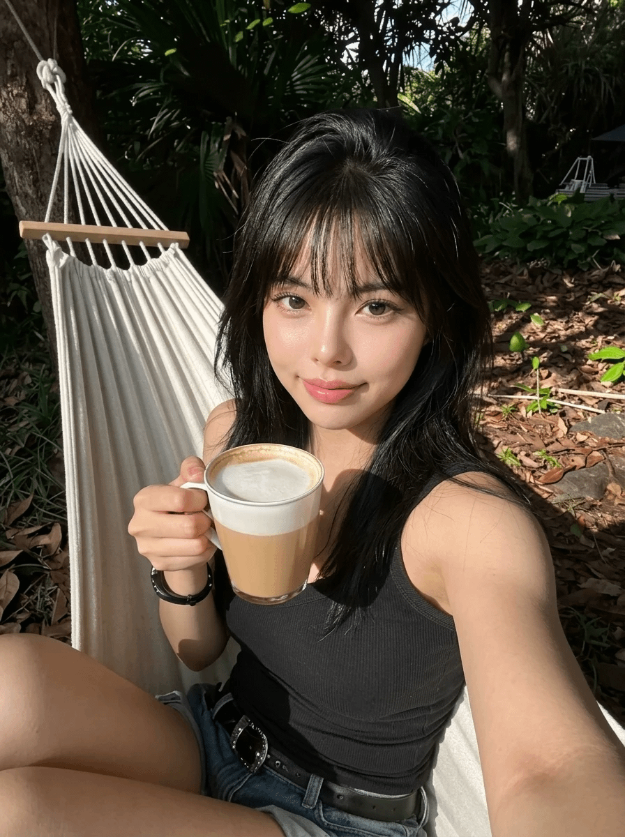 Hammock Latte Dappled Sunlight Outdoor Cafe