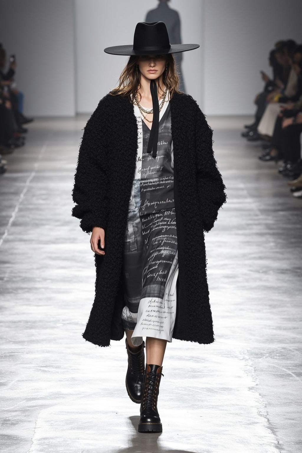 Fashion Model Runway Walk Black Hat Midi Dress reference photo
