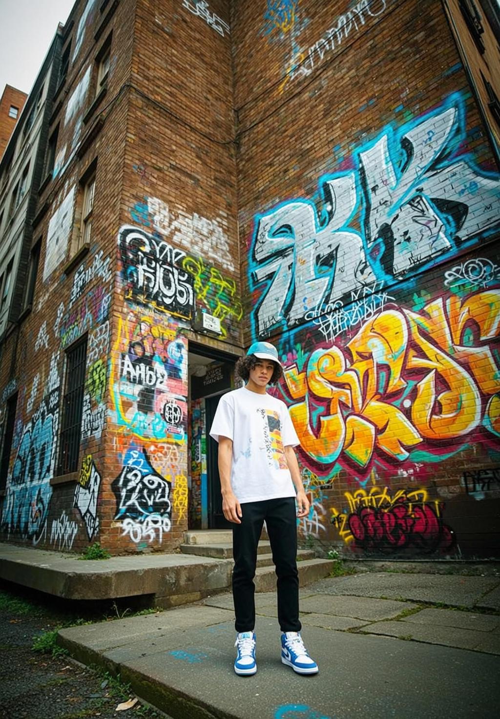 Young Curly Brown Light White T-shirt Graphic reference photo